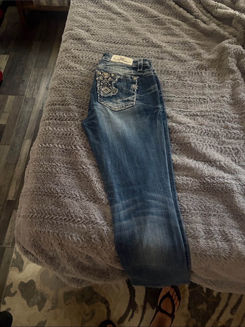 Miss Me Blue Boot Cut Jeans with Embellished Back Pocket